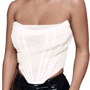 Strapless Mesh Bustier Open Back Boned Corset Crop